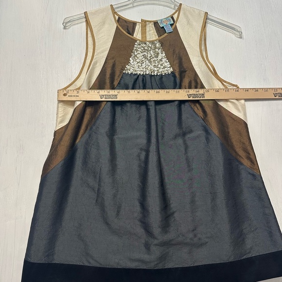 Plenty by Tracy Reese Silk Tunic Blouse L Sequin Sleeveless Colorblock Mod Retro - Picture 2 of 7